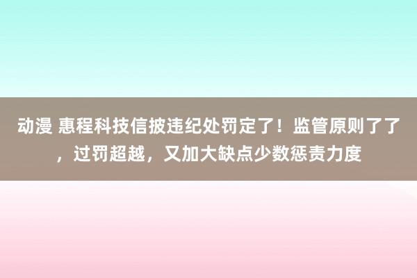 动漫 惠程科技信披违纪处罚定了！监管原则了了，过罚超越，又加大缺点少数惩责力度