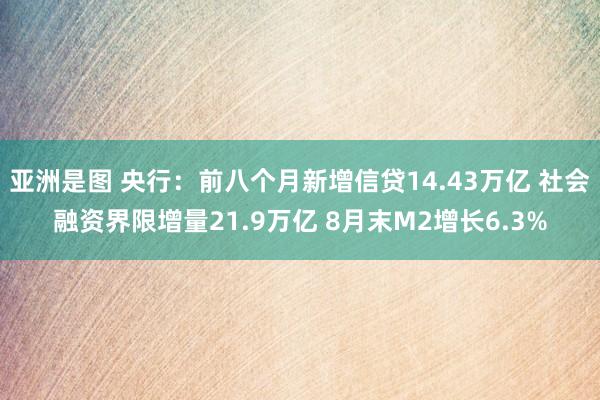 亚洲是图 央行：前八个月新增信贷14.43万亿 社会融资界限增量21.9万亿 8月末M2增长6.3%