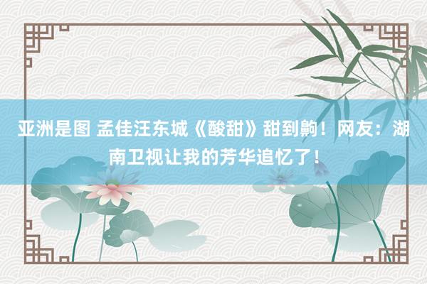 亚洲是图 孟佳汪东城《酸甜》甜到齁！网友：湖南卫视让我的芳华追忆了！