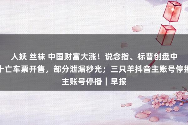 人妖 丝袜 中国财富大涨！说念指、标普创盘中新高；十亡车票开售，部分泄漏秒光；三只羊抖音主账号停播｜早报