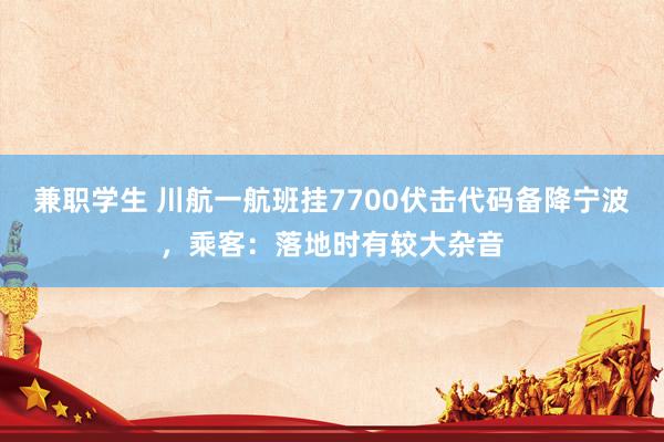 兼职学生 川航一航班挂7700伏击代码备降宁波，乘客：落地时有较大杂音