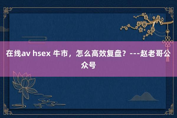 在线av hsex 牛市，怎么高效复盘？---赵老哥公众号