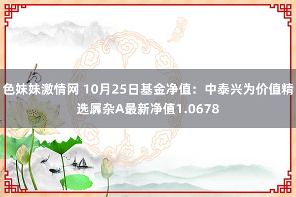 色妹妹激情网 10月25日基金净值：中泰兴为价值精选羼杂A最新净值1.0678