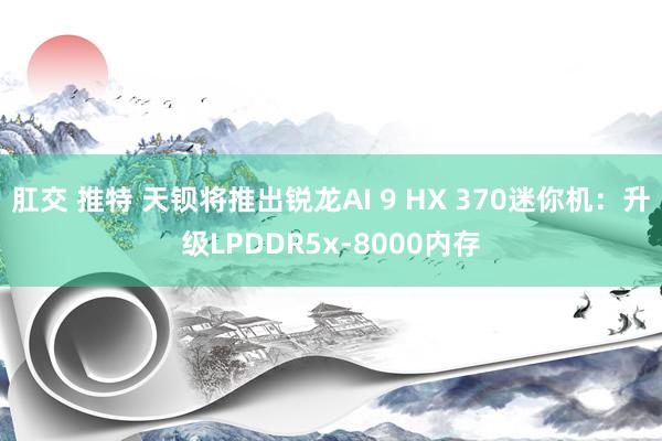 肛交 推特 天钡将推出锐龙AI 9 HX 370迷你机：升级LPDDR5x-8000内存