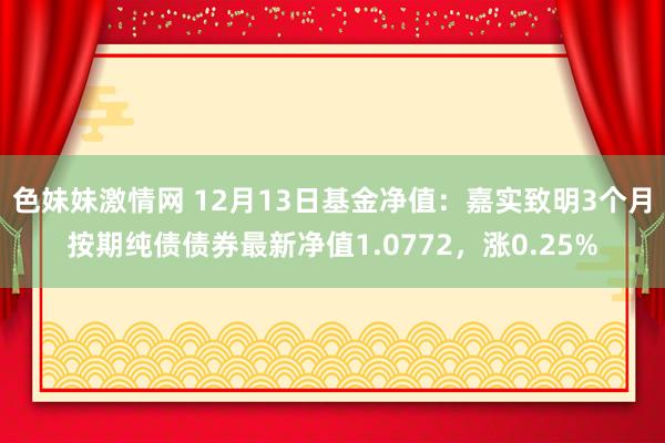 色妹妹激情网 12月13日基金净值：嘉实致明3个月按期纯债债券最新净值1.0772，涨0.25%