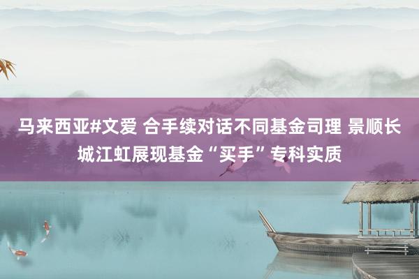 马来西亚#文爱 合手续对话不同基金司理 景顺长城江虹展现基金“买手”专科实质