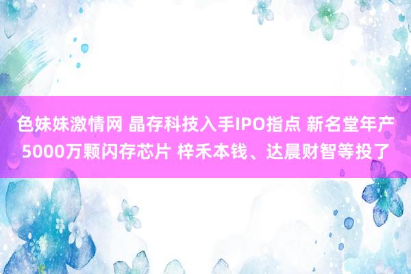 色妹妹激情网 晶存科技入手IPO指点 新名堂年产5000万颗闪存芯片 梓禾本钱、达晨财智等投了