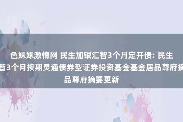 色妹妹激情网 民生加银汇智3个月定开债: 民生加银汇智3个月按期灵通债券型证券投资基金基金居品尊府摘